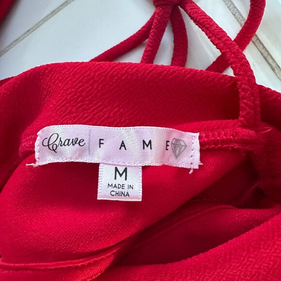 Crave Fame | Red Jumpsuit | Medium | Ruffle Plunge Neckline | Wide Leg - Picture 7 of 16